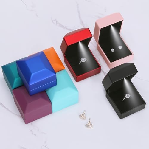 LED Ring Earring Box for Proposal, Wedding, Engagement, Luxury Jewelry Gift Box with LED Light, Jewellry Display Box (Black) - 5