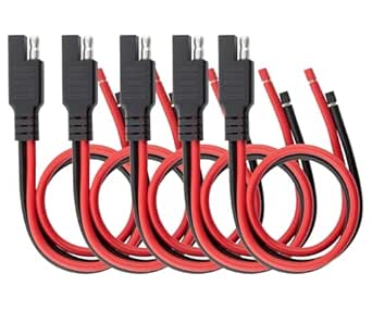 Oyviny 5PCS SAE Connector 12AWG 1 Feet SAE Extension Cable for Solar Panel Motorcycles Cars Charger Trolling Motor 2 Pin Single Plug Quick Connector