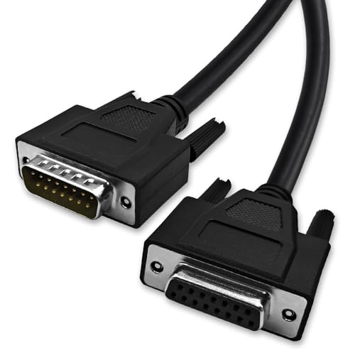 XANHAM 5 Feet(1.5 Meter) DB15 15 Pin Two Row Straight Through Serial Extension Cable, Double Shielded(Metal Braiding&AL-foil), Female to Male, Black, SC910S07FM