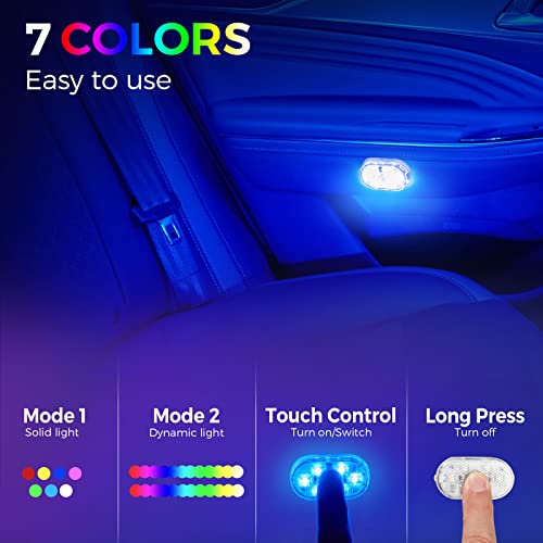 Car Led Lights Interior Auto Interior Lights With Bright Led Lamp Beads Portable Night Reading Led Lights Car Usb Rechargeable Magnetic Car Ambient Lighting 7 Colors (8 Pcs, 2.09 X 1.06 X 1.06 Inch) #TOP6