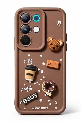 Image of Bintage CASE Cute Fun Taddy Cartoon 3D Ball Bear Milk Cake Coffee Silicon Case Full Body & Camera Protection Back Cover Compatible for Realme Narzo 90x - Brown