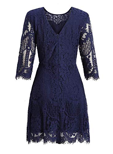 Image of MSLG Women's Elegant Round Neck V-Back Wedding Guest Floral Lace Cocktail Party A Line Dress 910