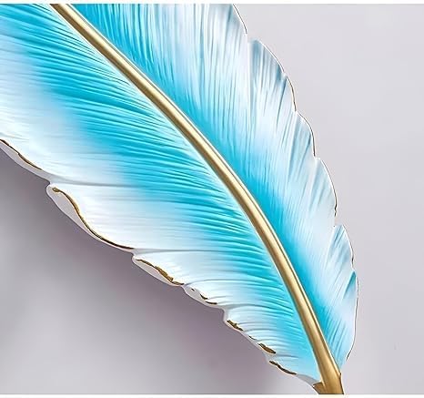 Image of Resin Antique Feather Wall Sconce|Snowy Quill Decorative Wall Light for Living Room, Hallway, Kitchen & Office-Warm White, Cool White, Natural White (Blue+Golden)