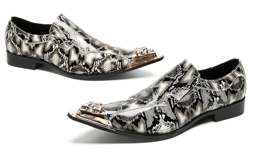 Santimon Mens Loafers Party Dress Slip On Shoes Casual Leather Metal Pointed Toe Wedding Ballroom Fashion Western Summer Shoes for Men 5