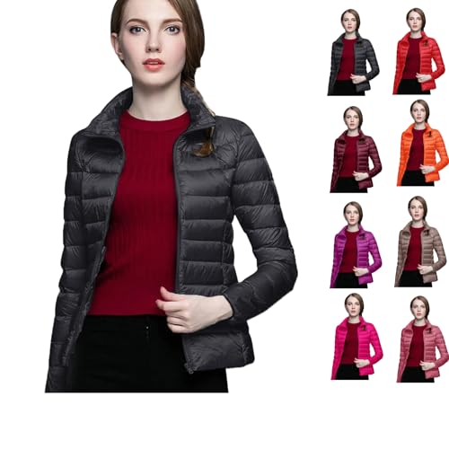 Puff Jackets For Women,Puffer Jacket Women Lightweight Down Jackets Casual Feather Packable Solid Color Puffer Coats With Storage Bag Winter Black XX-Large