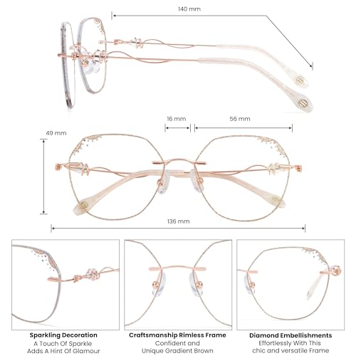 Image of GUDVUE Rimless Blue Light Glasses, Computer Glasses, Anti Glare /UV400 /Eye Strain (Rimless Polygon Rose Gold)