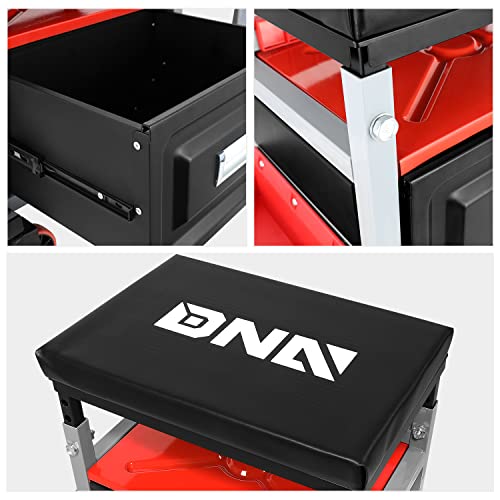 Dna Motoring Tools-00198 Adjustable Height Mechanics Roller Seat Creeper Stool With Padded Cushion, Tool Storage Drawer & Tray, 350 Lbs Max Weight Capacity #TOP4