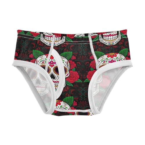 CHIFIGNO Funny Sugar Skulls Red Roses Boys' Briefs Cotton Boy Underwear Printed Soft Underwear Briefs
