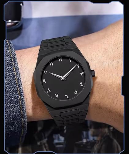 Image of Minimalist Black Analog Watch, Plastic Band, Arabic Numerals, Matte Finish