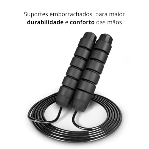 Corda de Pular Fitness 2,8 Metros Preta com Pegador Emborrachado