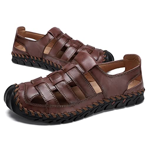 Men Sandals Casual Beach Shoes Men Leather Sandals Fashion Men's Sandals(Dark Brown,11code)