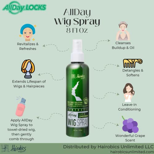 Allday Locks Synthetic Wig Spray | Revitalizes & Refreshes | Cleanses & Extends Lifespan Of Wigs & Hairpieces | Soft & Fresh Leave-In Conditioner, Grape Scent | 8 Oz #TOP5
