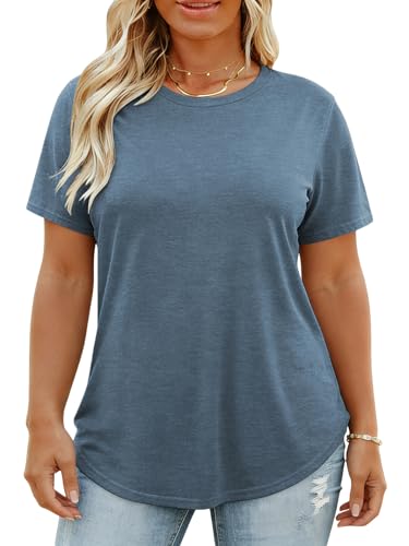 Image of VISLILY Plus-Size-Tops for Women Casual Short Sleeve T Shirts Trendy Tie Dye Crewneck Tees Comfy Loose Fit Tunics XL-5XL