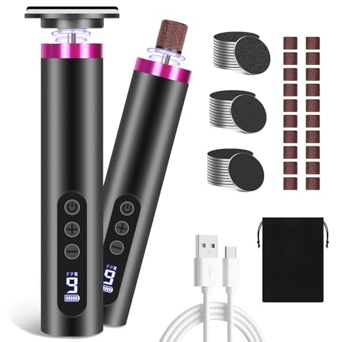 Charmofun Pedicure Elettrico Professionale Piedi, 2 in 1 Ricaricabile Rimuovi Calli Piedi Elettrico con Display LCD, Levigatore a 9 Velocità Lima per Piedi Elettrica Morbidi e Lisci (Nero)