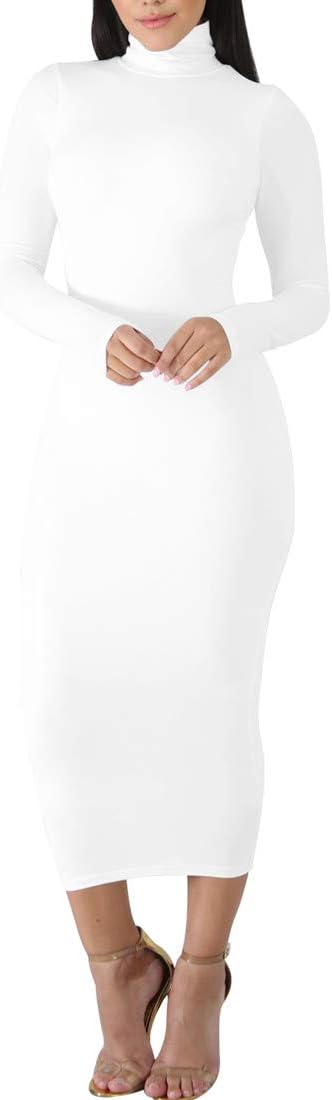 BORIFLORS Women's Sexy Basic Long Sleeve Turtleneck Bodycon Party Long Pencil Dress - Image 4