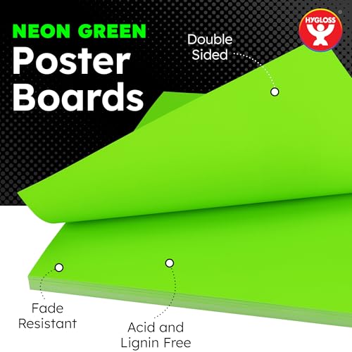 Image of Hygloss Medium Poster Board 22x28 - 25 Neon Green Single Color Bulk Pack - 10 Pt. Thickness Colored Poster Board Paper for Projects, Signs, Displays - Posterboard Multipack 22 inch x 28 inch