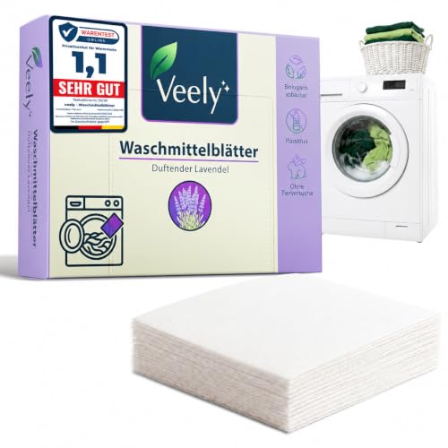 Veely Waschmittelblätter Lavendel – Plastikfreies Waschmittel – Für Wolle & Seide geeignet – Biologisch abbaubare Waschblätter für die Waschmaschine