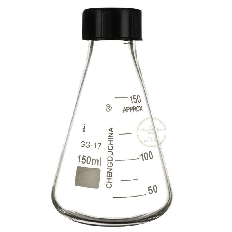 Szklana kolba laboratoryjna, 1 szt. Kolba stożkowa ze szkła krzemianowego o pojemności 50 ml do 1000 trójkątna z czarną nakrętką(250ml)