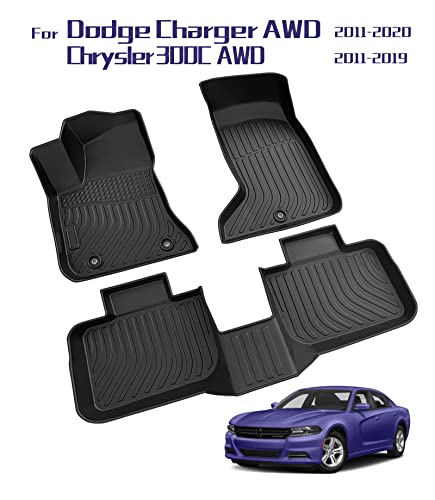 Landrol Car Floor Mats Replacement for Dodge Charger AWD 2011-2021 300C 2011-2019 AWD Protection Custom Fit All Weather Waterproof Carpets Durable Odorless Liners Front & Rear Black