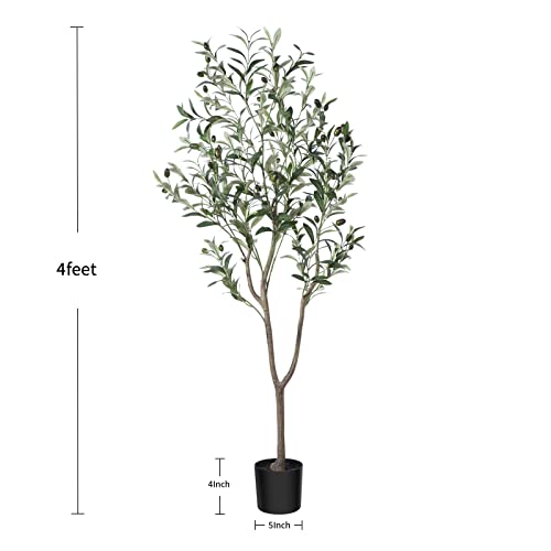 Oakred Artificial Olive Tree,4Ft Tall Fake Plant Faux Olive Plants For Indoor,Natural Fake Tree,Artificial Silk Plants For Office Home Living Room Floor Patio Greening Porch Decor,Set Of 1 #TOP6
