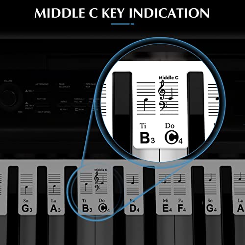 Removable Piano Keyboard Note Labels, Ss Piano Keyboard Stickers, Key Notes Guide Overlay For Beginners Learning Piano, 88 Keys Full Size, Non-Adhesive Silicone (Black) #TOP4