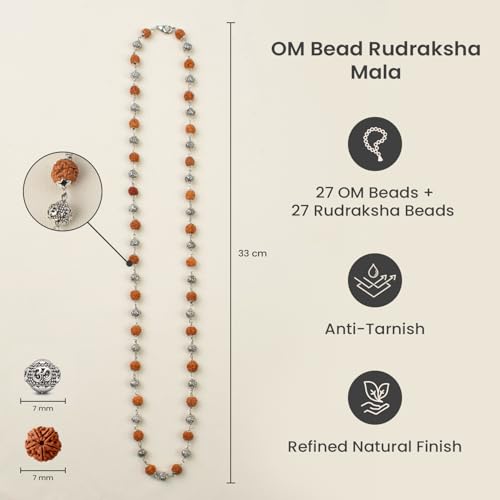 Image of Astrotalk OM Bead Rudraksha Mala | 5 Mukhi Rudraksha Mala Original with Silver OM Bead for Focus, Protection & Spiritual Growth | For Office & Daily Wear | Gift for Man & Woman