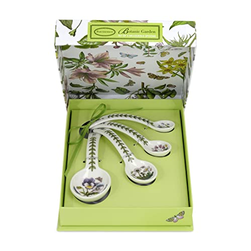Portmeirion Botanic Garden Porcelain Measuring Spoons, Set of 4 - Floral Motifs, Durable Bakeware Essentials, Chip-Resistant, Dishwasher & Microwave Safe - Ideal for Baking & Cooking