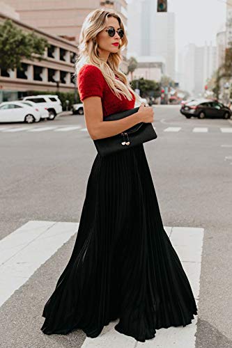 Ebossy Women's High Waist Flowy Pleated Chiffon Maxi Skirt (Xx-Large, Black) #TOP3