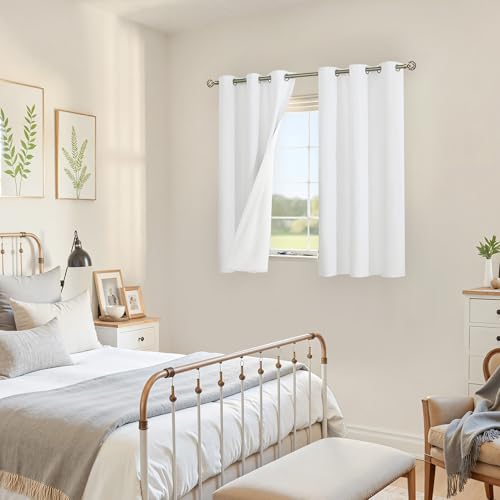 Image of YoungsTex Short White Linen 100% Blackout Curtains, 40 Inch Length Thermal Insulated Black Out Drapes with Grommet Privacy for Bathroom Bedroom Window, 2 Panels, 42 X 40 Inch