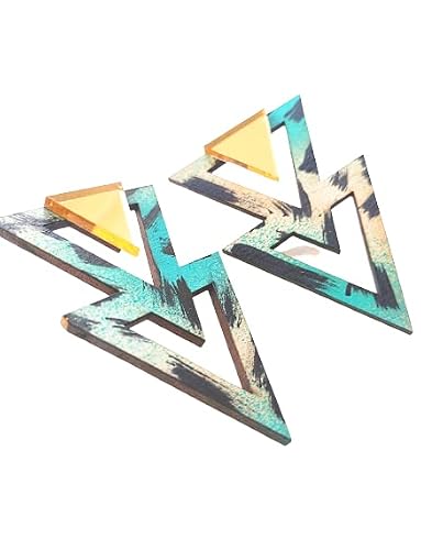 Charisma Eclectic, Aqua, Natural Wood Statement Earrings, Hypoallergenic Posts, Geometric Style For Women #TOP1