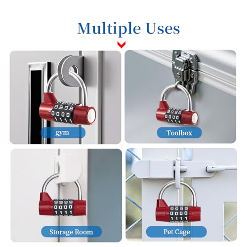 Image of Gym Locker Lock 4 Digit Combination Lock for Locker for School Gym Lock for Sports, Toolbox, Case, Hasp Storage(20) (Shackle Red)
