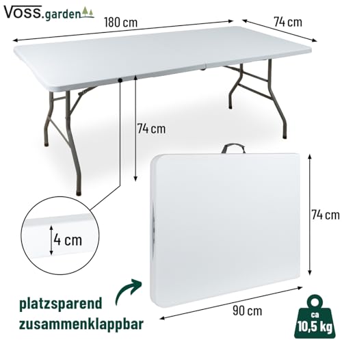 VOSS.garden Klapptisch 180x74x74cm Tragbar Weiß HDPE Kunststoff mit Stahlgestell Robust