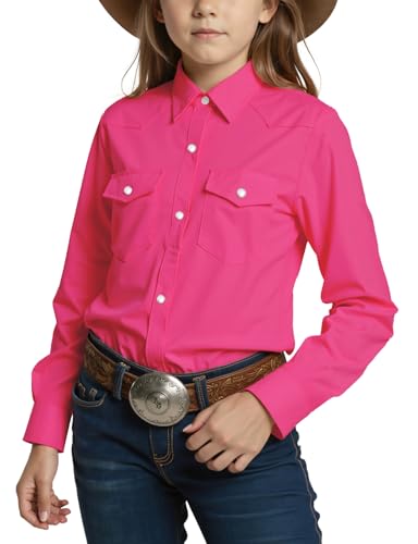 Image of Noomelfish Girls Long Sleeve Western Pearl Snap Button Down Shirt Cowgirl Outfits Blouse Tops (5-14 Years)