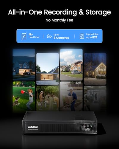 Image of ZOSI 3K Lite Wired Security Camera System, 8 X 2MP Bullet Cameras, NO HDD | AI Human /Vehicle Detection, 5MP Lite H.265+ 8 Channel Surveillance DVR, IP66 Weatherproof CCTV Camera, 80ft Night Vision