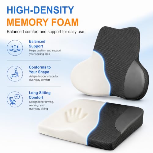 Image of Lofty Aim Car Seat Cushion and Lumbar Support Pillow Set, Car Back Support