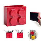 Yangyuq Building Blocks Magnetic Marker Holder, Cute Whiteboard Dry Erase Pencil Holder, Kitchen Fridge Organizer Basket for Accessories, Cartoon Office Desk Decor Bathroom Storage Supplies(Red)