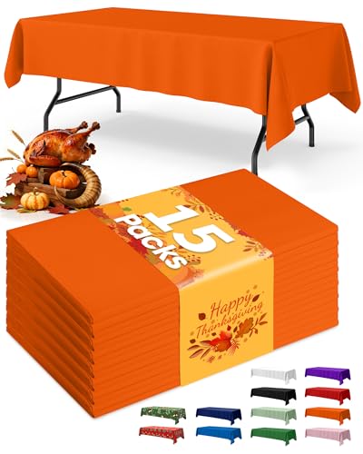 Niuara Orange Plastic Table Cloth Rectangle Table 15 Pack, 54''×108'' Tablecloth for 6ft Tables, Table Cloth for Disposable Use, Table Cover for Holiday Party, Gathering