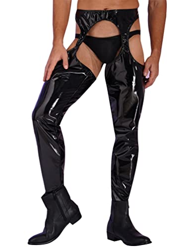 YiZYiF Men's Faux Leather Skinny Leggings Zipper Pouch Hollow Out Long Pants Trousers4