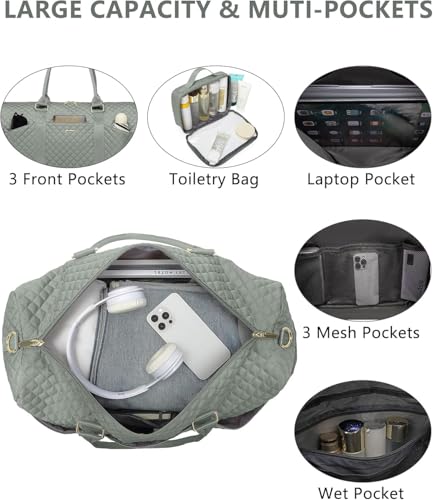 Image of Women Weekender Travel Duffle Bag: Travel Duffel Overnight Bags with Shoe Compartment Large Carry on Tote with Toiletry Bag Weekend Traveling Yoga Gym Hospital Bag for Women with Wet Pocket Green
