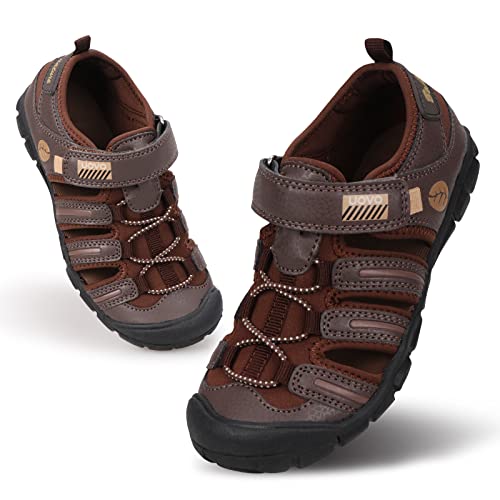 UOVO Boys Sandals - Little Kid Size 1 - Brown - Mesh & Leather - Flat Heel - Adjustable Strap - Quick-Drying - Lightweight - Casual Boys Athletic Sandals