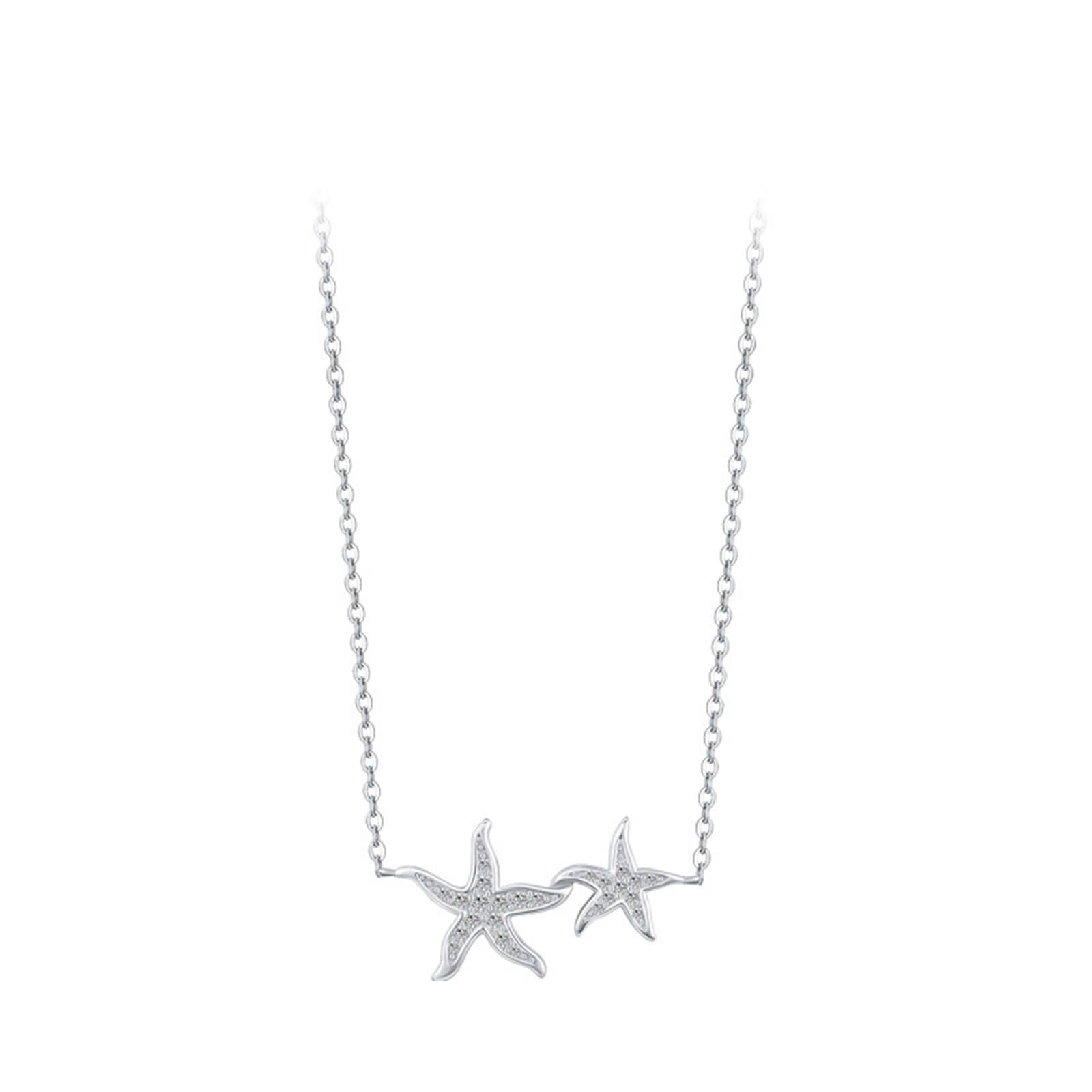 Colgantes de Oro Blanco 9 Kilates / 14 Kilates / 18 Kilates para Mujer, Estrellas de Mar con Moissanita, Collar Cadena de Plata para Mujer