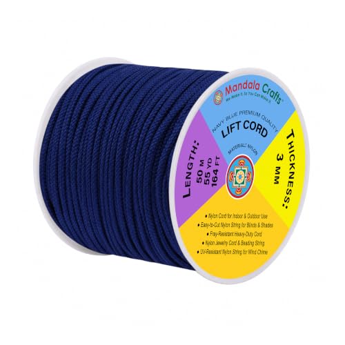 Mandala Crafts 3mm Navy Blue Blind Strings Lift Shade Cord, 55 Yards