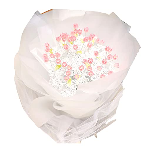 ZLXHDL Bouquet Luminoso di Tulipani, Bouquet di Fiori di Tulipani Finti con Striscia Luminosa Artigianato Fai-da-Te Bellissimi Fiori Artificiali di Tulipani per La Fidanzata Mamma(33pcs)