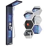 ALEN Shower Panel System,Stainless Steel Shower Panel Tower System, 5 Functions Shower Towers with Rainfall, Waterfall,Handheld Shower, Shower Tower System Matte Black HFT6002