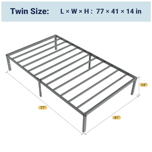 Image of Allewie Twin Bed Frame, 14 inch Metal Platform Beds with Storage Space, No Box Spring Needed and Easy Assembly, Grey