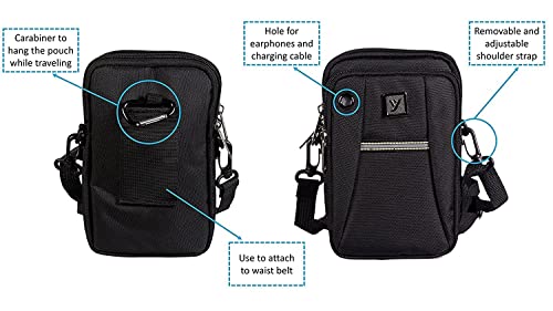 Image of Men's Nylon Traveler Sling or Mobile Pouch, Attach to The Waist Belt with 3 Zips and 3 Internal Pockets, Mini Carabiner