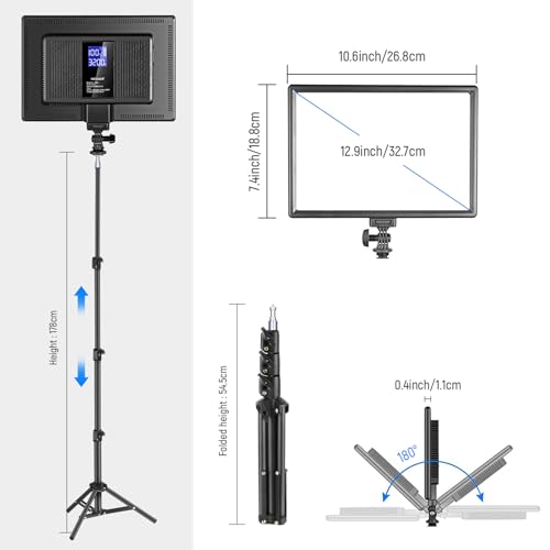 Neewer 13" Led Video Light Panel, Studio Lighting Kit With Tripod Stand, Dimmable Bi Color Photo Key Light For Streaming Photography Podcast Recording, 3200-5600K CRI97+ 2400Lux/0.5M 8000Mah, NL-192AI - 5