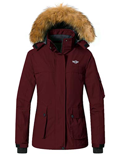 Wantdo Women's Mountain Jacket Winter Short Parka Anorak Casual Wear Wine Red L