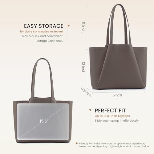 Image of LOVEVOOK Laptop Tote for Women - 15.6 Inch Faux Leather Laptop Bag with Clutch, Large Capacity Office Purse Computer