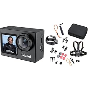 Rollei Actioncam 7S Plus, 4K-Action-Cam mit WiFi & 21639 Actioncam Zubehör Set Outdoor - 23-teiliges Set, ideal zum Klettern,Wandern und andere Outdoor-Aktivitäten Actioncams und GoPro 1 Schnorchelmasken 41jORuwHqjL. SL500 . SS300 Produkt 1: Action-Kamera mit Unterwasser-Schutzgehäuse für eine Tauchtiefe bis zu 30 Meter. Weitwinkelobjektiv mit Blende F=28 und einer Brennweite von F=2.7mm
Produkt 1: 4K Videoauflösung mit 30fps, Full-HD Videoauflösung mit 120fps, Fotoauflösung 16M(4608x3456). 2 Inch Touch Display zur einfachen Bedienung.
Produkt 1: Wiederaufladbarer 850mAh Lithium Ionen Akku mit bis zu 75 min Aufnahmezeit. Die Videokamera verfügt über eine Fernbedienung und eine elektronische Bildstabilisierung